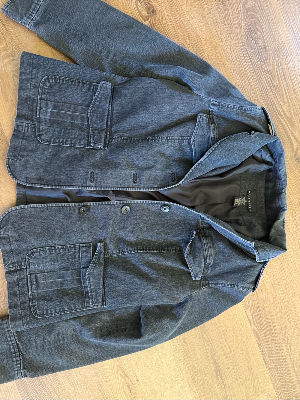 attention Black Denim Jacket with Patch Pockets and Button Front